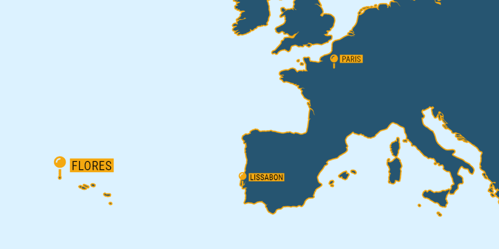 Die Map zeigt die Position von Flores im Atlantik an