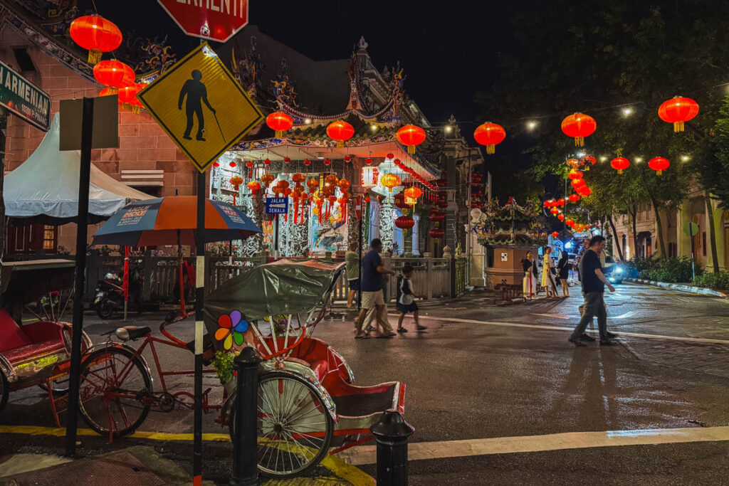 George Town bei Nacht kurz vor chinesischem Neujahr