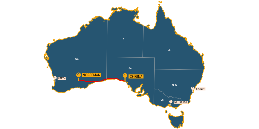 Das Nullarbor Crossing auf der Karte